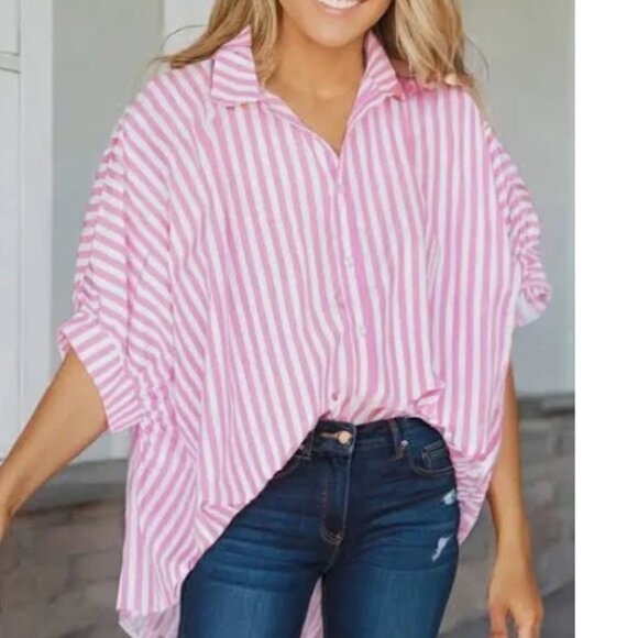 Tops - NWT A Walk in the Park Dolman Sleeve Pink|White Striped Dolman Sleeve blouse